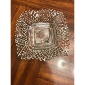 indiana glass diamond point ruffled‎ clear dish Ashtray Mcm